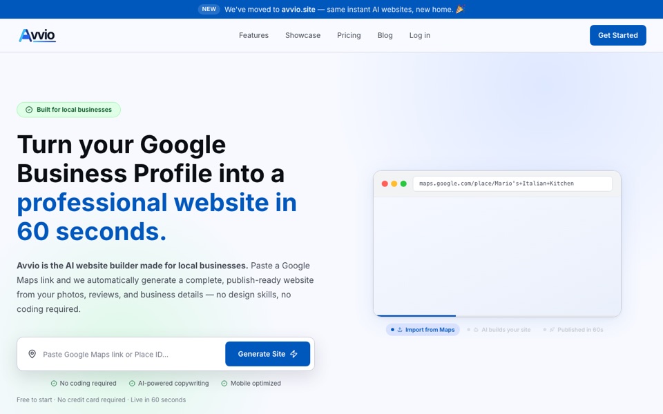 Avvio — AI website builder for local businesses